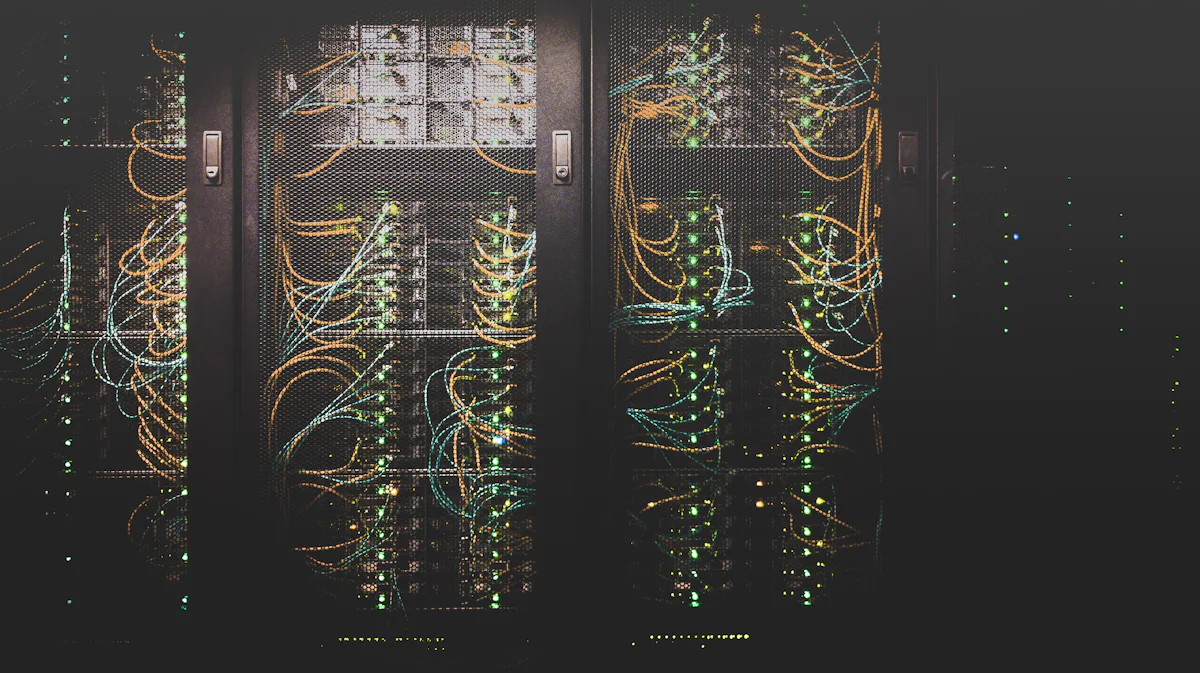 Network racks with connected data cabling